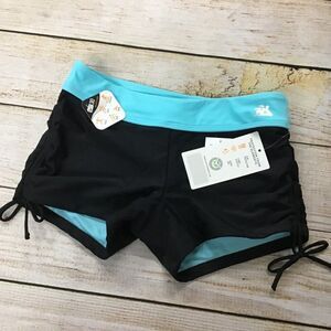 NWT Women's ZeroXposur Ruched Boyleg Swim Bottoms Black & Aqua Size XS